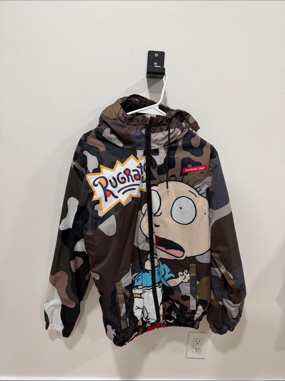 Members Only Rugrats Camo Cartoon Hooded Windbreaker - Brown, Tan, Gray